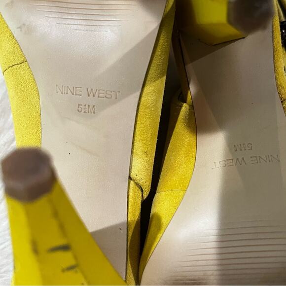 Nine West Leather Suede Epic Daffodil Round Toe Slingback Stacked High Heels 5.5 - Picture 10 of 15